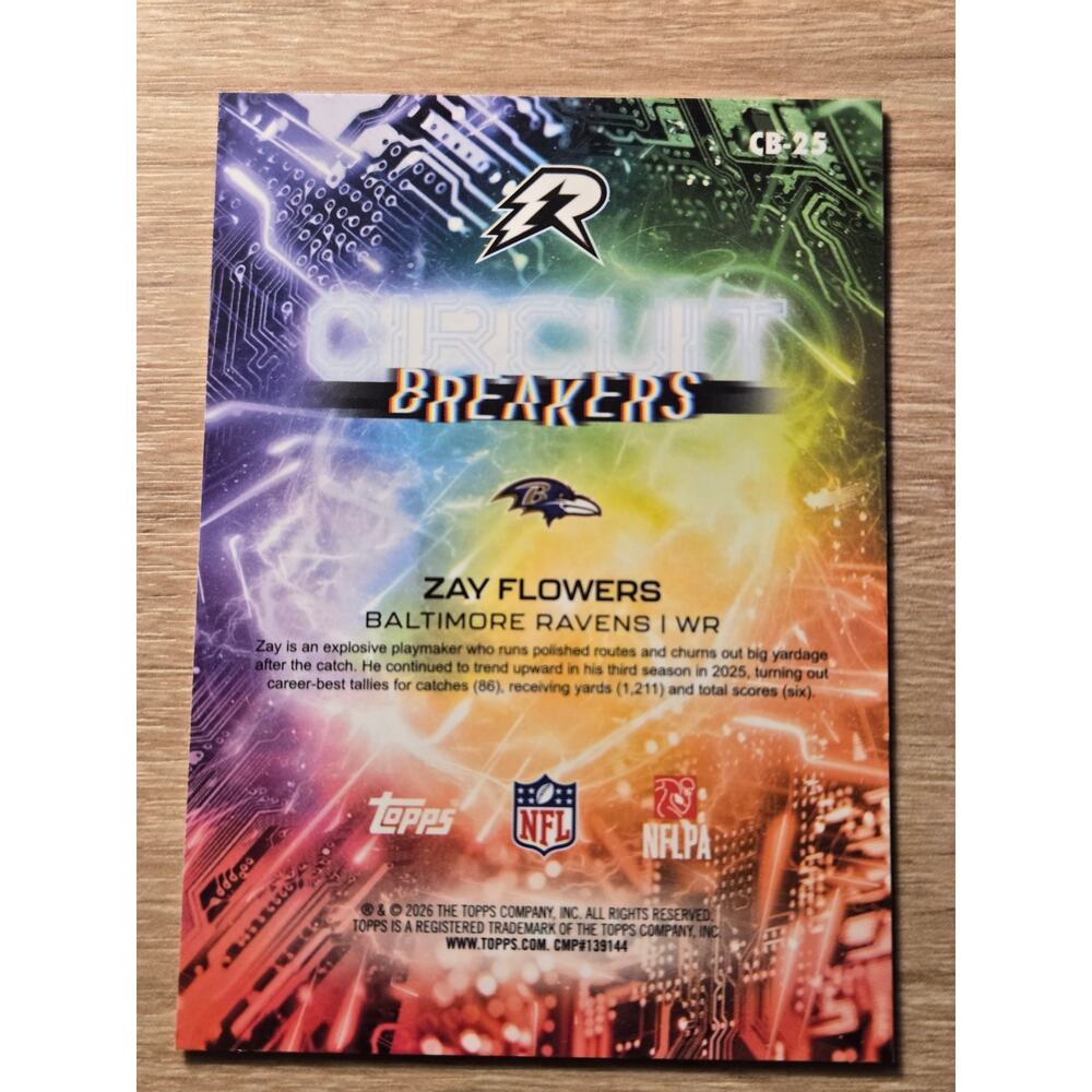 2025 Topps Resurgence Zay Flowers Circuit Breakers Yellow Surge /225 CB-25 - Picture 2 of 6